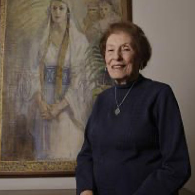 Artist with painting of Queen Esther